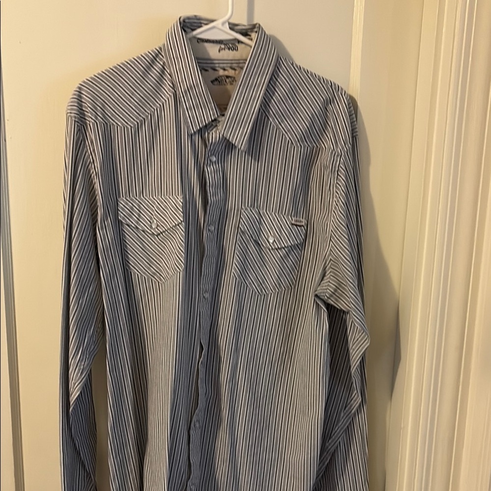 Vans  Blue and White Casual Button Down Shirt. Pearl snaps